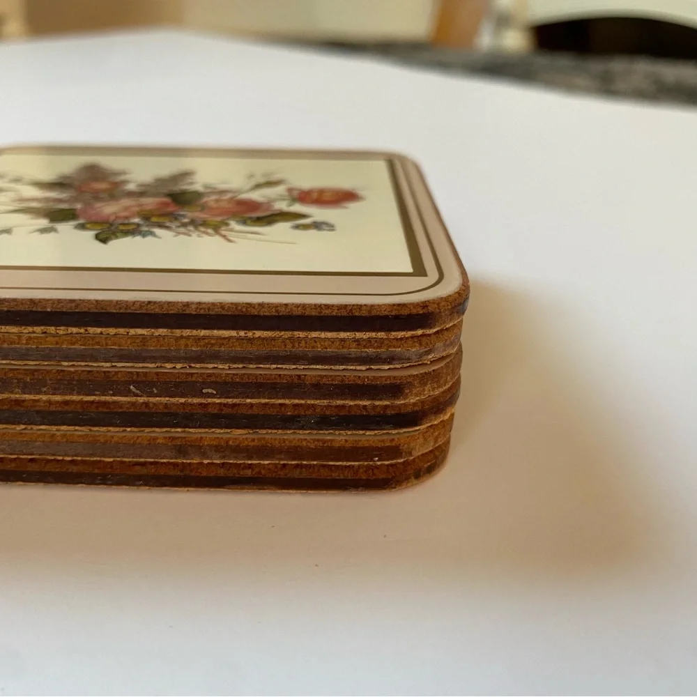 Pimpernel Coasters Lot of 6 Acrylic Cork Back Field Flowers England roses peony
